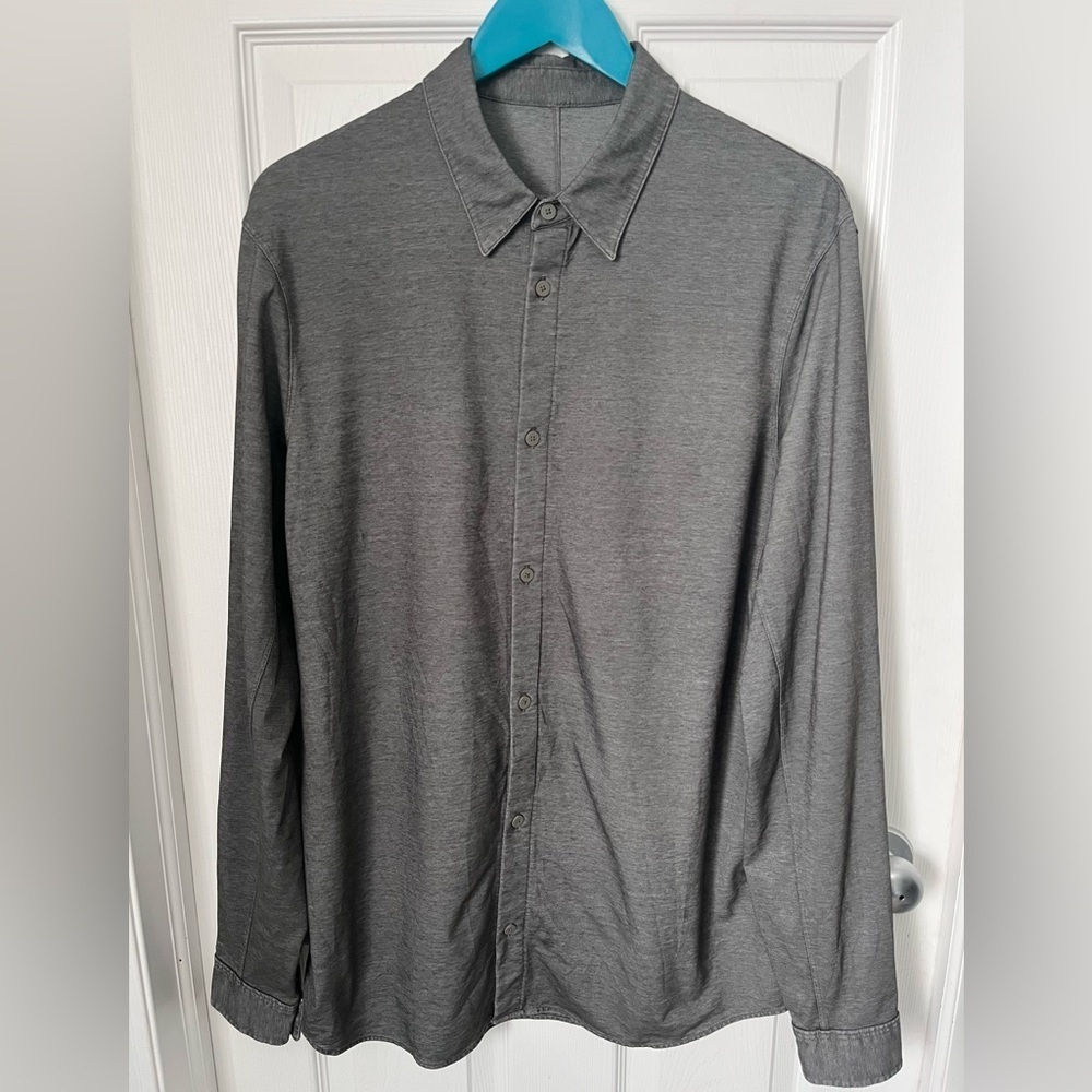 Lululemon Commission Long-Sleeve Shirt Slim Fit Enzyme Dye Grey Size Large EUC - Picture 2 of 10